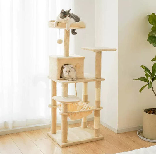 W2 Multi-Levels Flat Cat Fabric Velvet Climbing Trestle Pet Scratcher Tree Candos