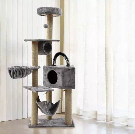 W2 Multi-Levels Flat Cat Fabric Velvet Climbing Trestle Pet Scratcher Tree Candos
