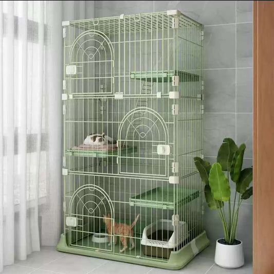 Durable Three Layer Cat Cage Green