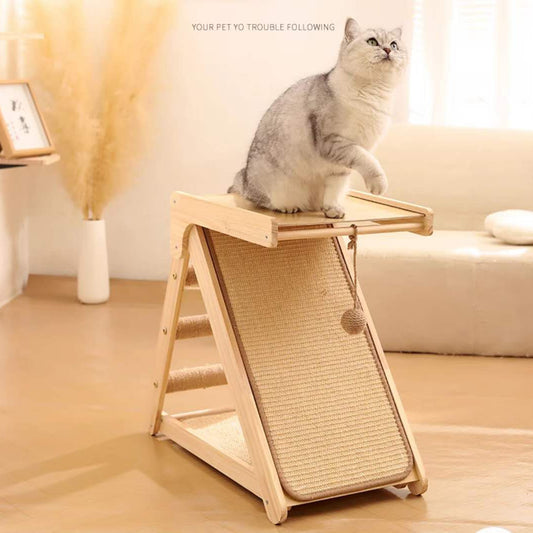 Folding Cat Scratcher Scratching Post-Wooden Board With Jump Platform Indoor Cats or Kittens