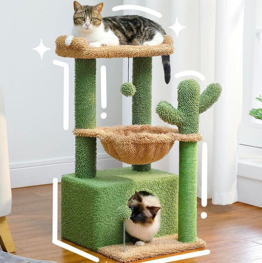 A2 Cat Tree Wooden Cat Climbing Condo Green House