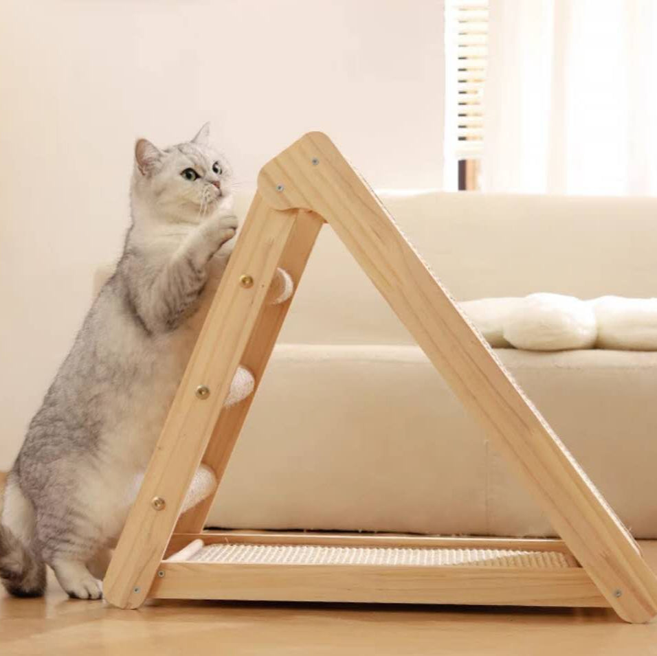 Folding Cat Scratcher Scratching Post-Wooden Board With Jump Platform Indoor Cats or Kittens
