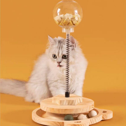 Interactive Cat Toy With Food Dispenser Solid Wood