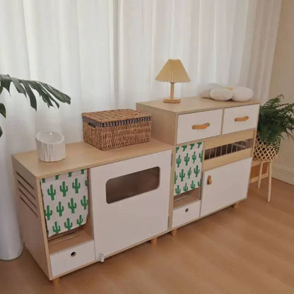 Functional Sideboard Cat Toilet Cabinet With Two Doors Space-Saving Design Cat Litter Box Enclosed Wooden