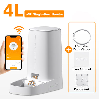 เครื่องให้อาหารสัตว์เลี้ยงอัตโนมัติ 6 ลิตร ควบคุมด้วยรีโมท WIFI/ปุ่ม