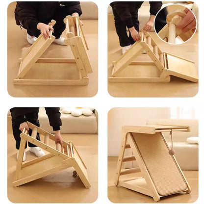 Folding Cat Scratcher Scratching Post-Wooden Board With Jump Platform Indoor Cats or Kittens