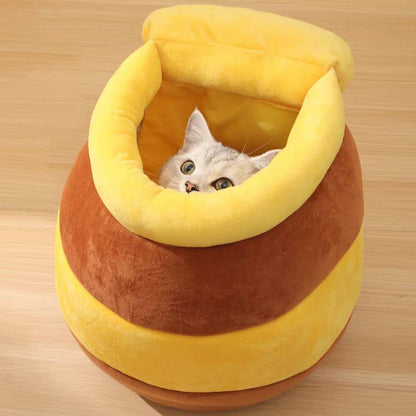 Winter Warm Honey Pot Cat Cave Bed for Indoor Cat Soft Nest