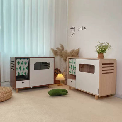 Functional Sideboard Cat Toilet Cabinet With Two Doors Space-Saving Design Cat Litter Box Enclosed Wooden