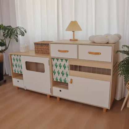 Functional Sideboard Cat Toilet Cabinet With Two Doors Space-Saving Design Cat Litter Box Enclosed Wooden