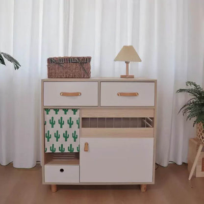 Functional Sideboard Cat Toilet Cabinet With Two Doors Space-Saving Design Cat Litter Box Enclosed Wooden
